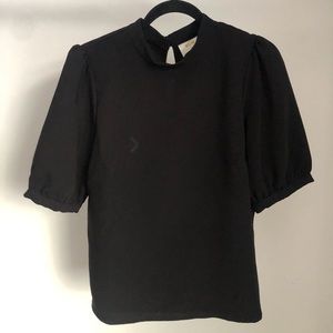 Anthropologie Maeve Black Puff Sleeve Black Top L